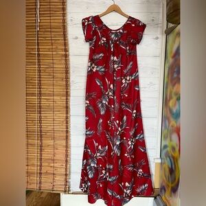 Vtg 60s or 70s By Ti’a Red Floral Maxi Dress Made in Hawaii Size XS